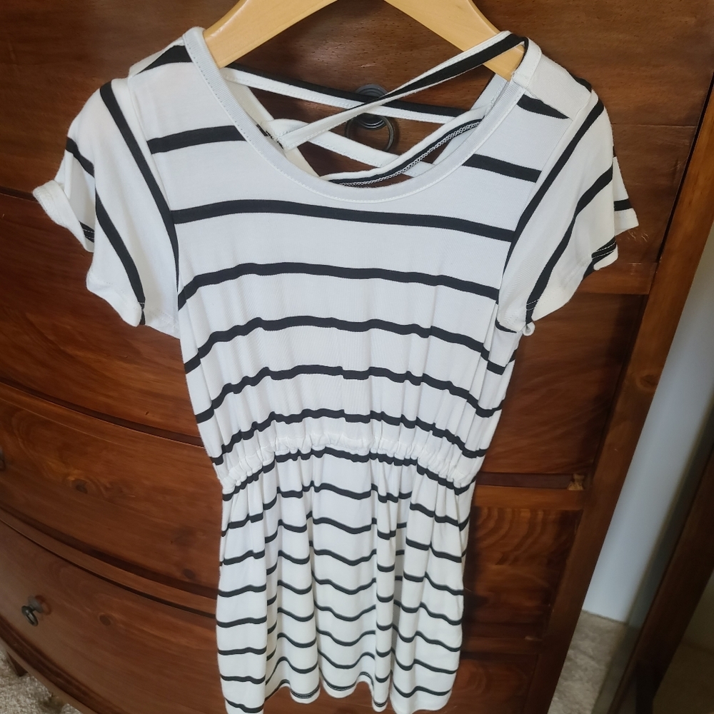 Girls Black & White Striped Dress